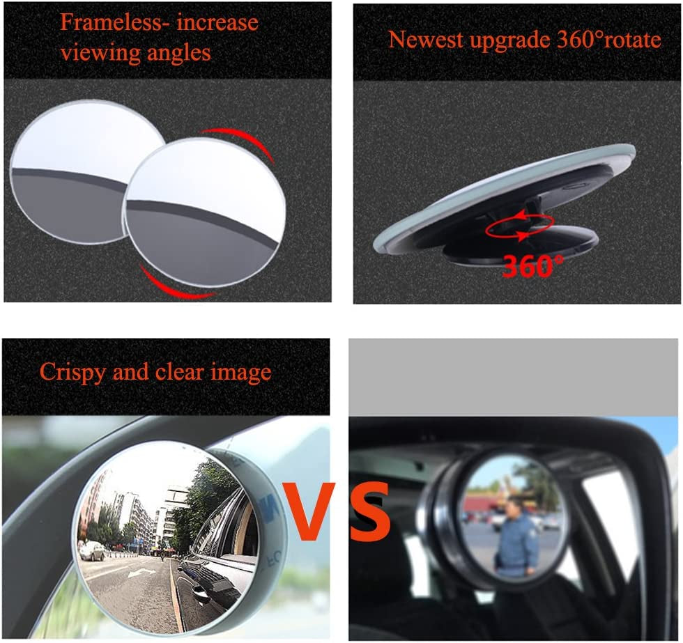 Blind Spot Mirrors for Cars - Waterproof 360°Rotatable Convex Rear View Mirror for Universal Cars -2 Pack