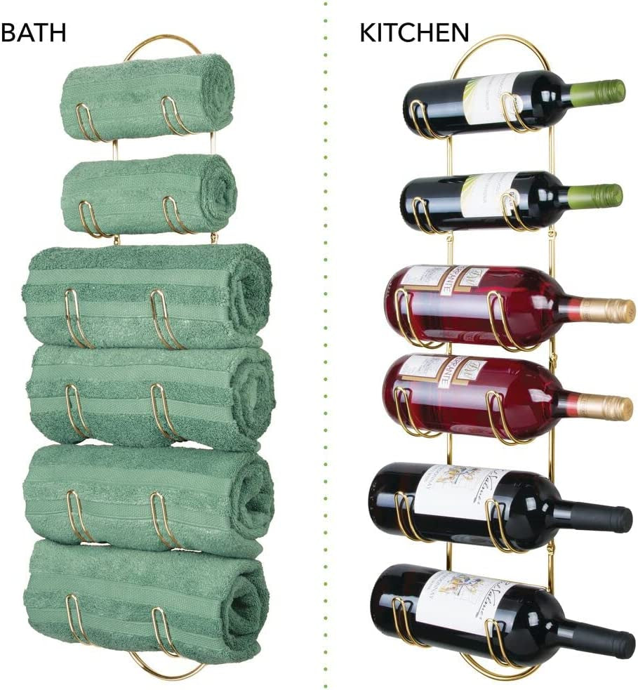 Wall-Mounted Towel Storage Rack – Hanging Caddy for the Bathroom or Bedroom – Modern Hanging Hooks for Bathroom Storage – Brass