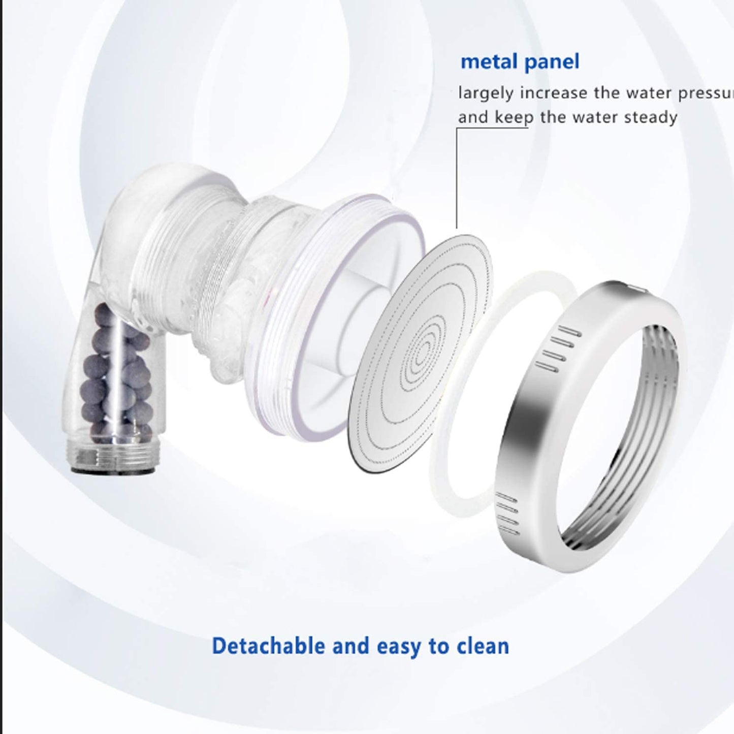 Shower Head, Ionic Shower Head with 2M Shower Hose, Filter Shower Head for Hard Water to Increase Pressure 3 Modes Spray Function Contains Extra Replaceable Filter Beads