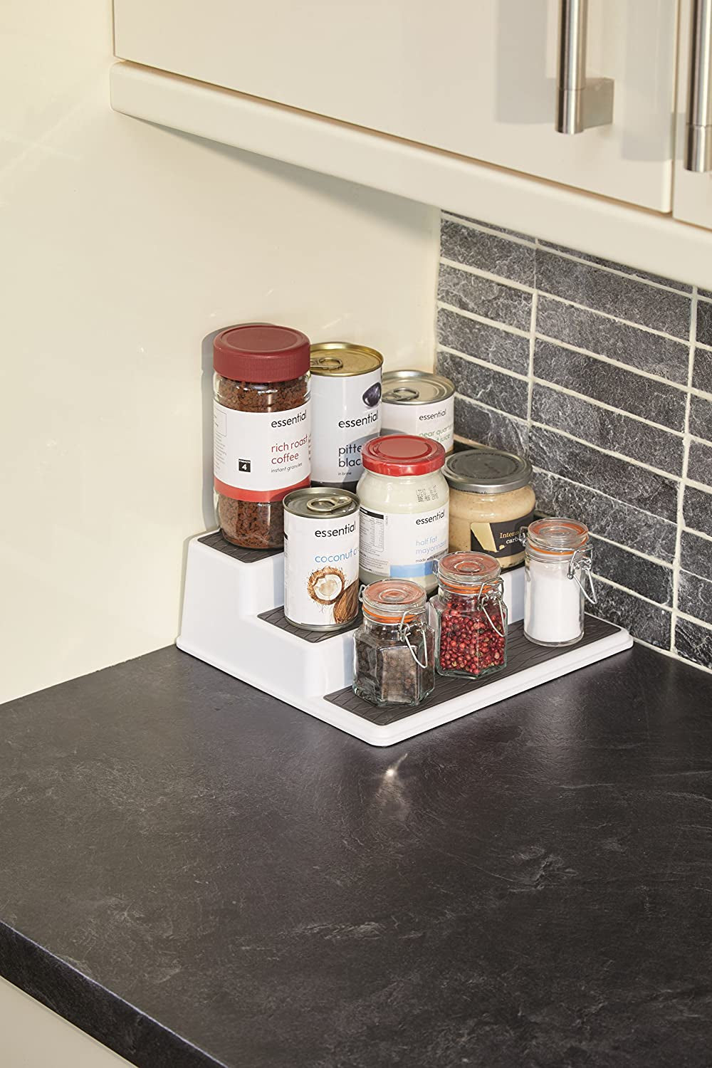 Basics 3-Tier Non-Slip Kitchen Cupboard / Shelf Organiser, 26 X 23 X 8.5 Cm (10" X 9" X 3.5")