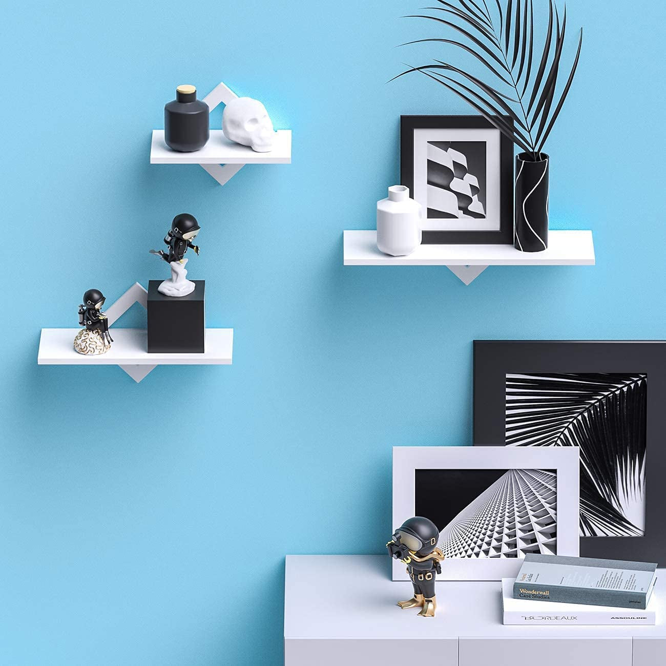 White Floating Shelf, 3 Sets of White Wall-Mounted Shelves, Modern Home Decoration Storage Shelf, with Invisible Accessories, Suitable for Bathroom, Bedroom, Office, Living Room, Kitchen, Etc
