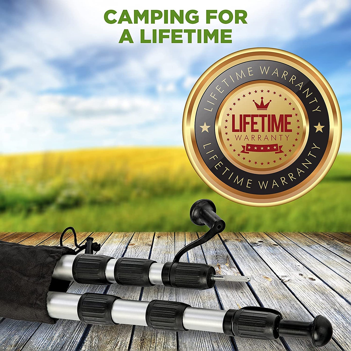 Set of 4 Telescoping Tarp Poles | Replacement Canopy Adjustable Aluminum Rods, Portable & Lightweight for Tent Fly, Awning, Outdoor Camping, Hiking, Backpacking & Rainfly + 6 Pegs & 6 Reflective Ropes