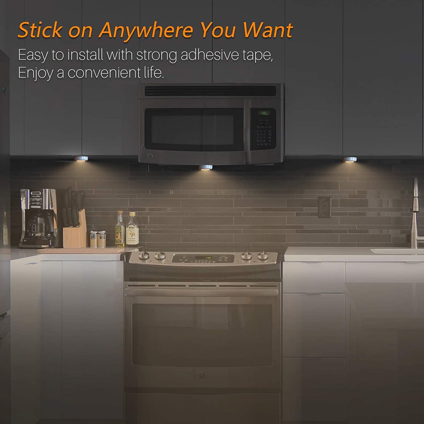 Tap Light Push Lights STAR-SPANGLED Mini Touch Press Spot Lights Indoor Portable LED Stick on Puck Lights Battery Operated Powered for under Cupboards Wardrobe Cabinet Closet Kitchen Warm White 5Pack