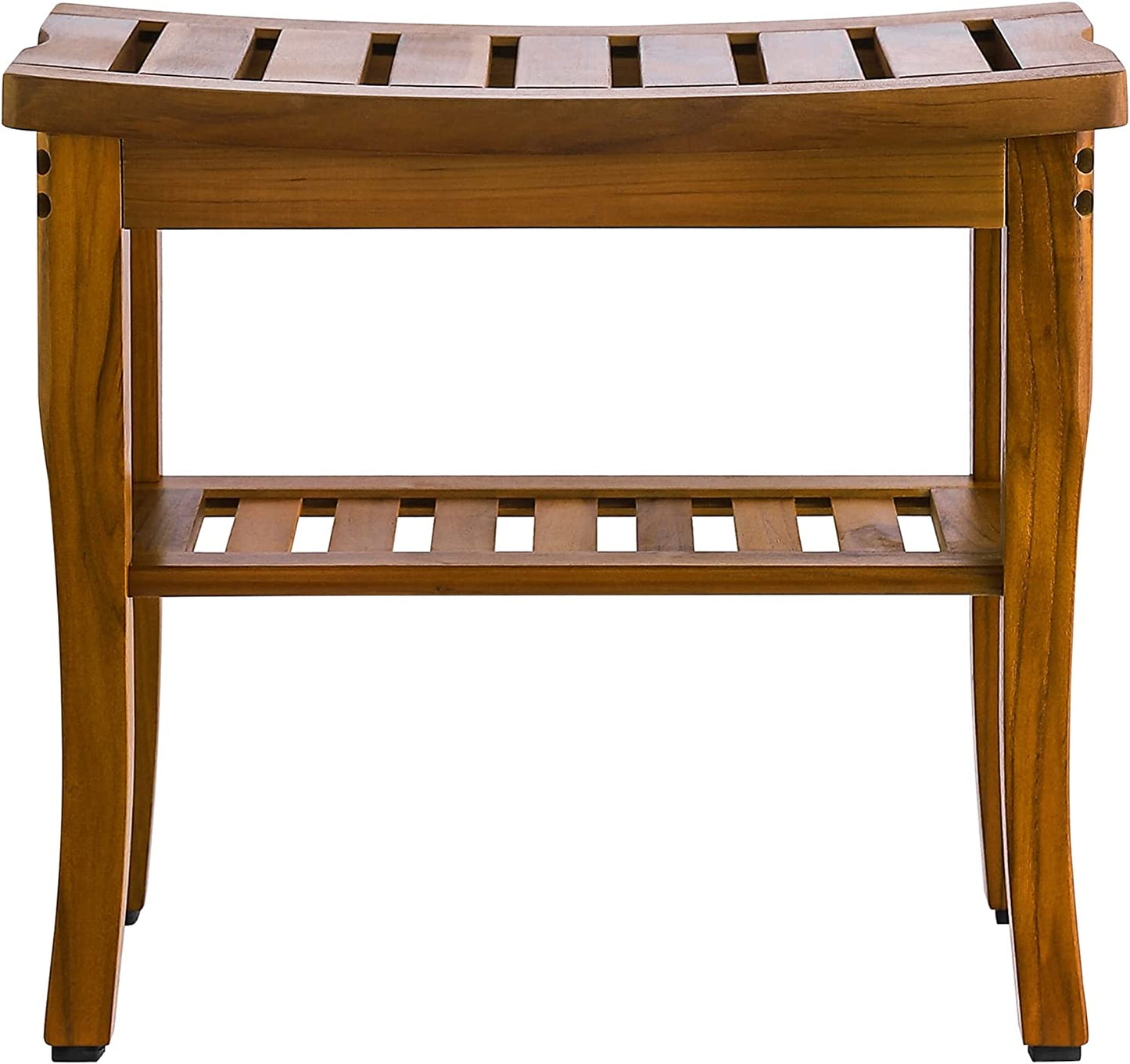 Teak Shower Bench, Spa Bath Shower Stool with Storage Shelf, Wooden Seat Stool for Bathroom