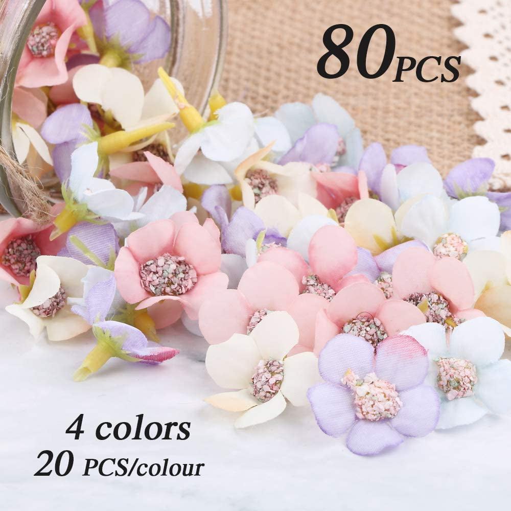 80Pcs Artificial Daisy Flower Heads Multicolor Small Silk Daisy Flowers Handmade DIY Flower Decorations for Home Wedding Wreath Scrapbooking Craft Accessories, 2Cm