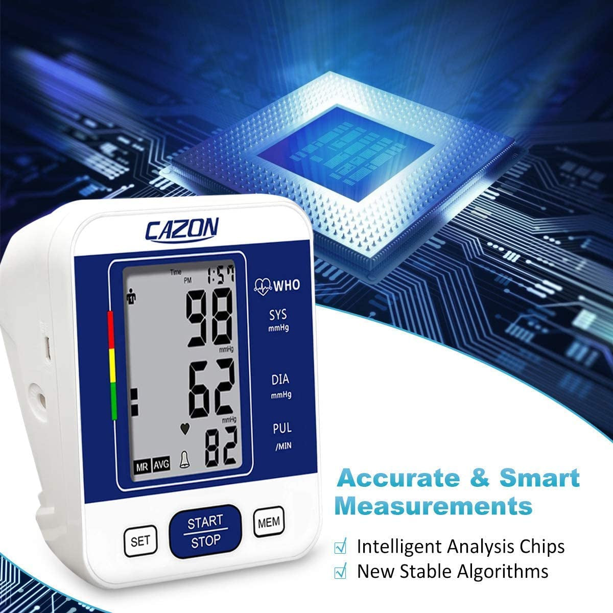 Blood Pressure Monitor Upper Arm BP Machine for Home Use BP Cuff Kit Pulse Rate Detection Meter with Cuff 22-32Cm 2×99 Sets Memory LCD Display (Blue)
