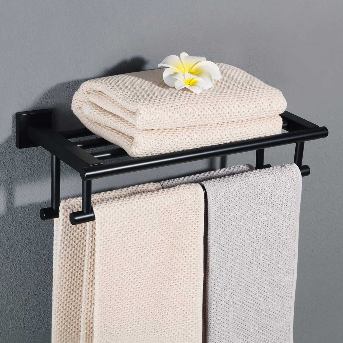 16-Inch Black Towel Rail Wall Mounted SUS304 Stainless Steel Towel Rack Shelves Towel Holder with Double Towel Bars for Bathroom, EGZ8040-B