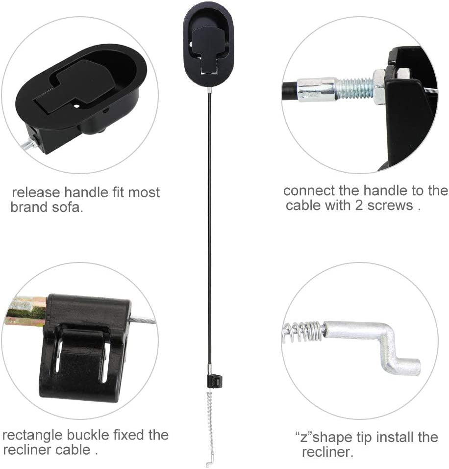 Universal Sofa Chair Recliner Release Pull Handle Replacement Parts with Cable Metal Couch Style Pull Chair Release Handle Fits Ashley and Major Recliner Brands Sofa(Black)