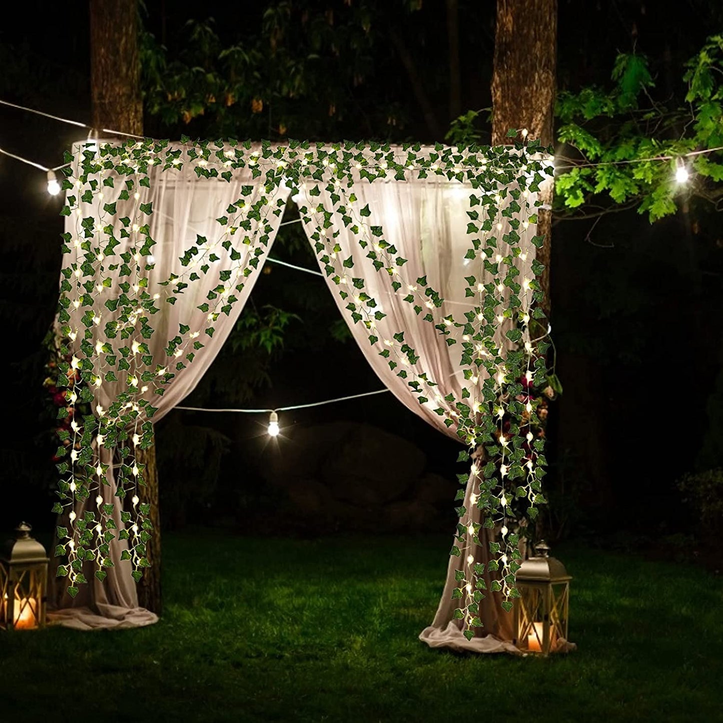 12Pack Vines with LED String Lights, Room Decor Fake Ivy, Wall Decor Artificial Ivy Garland, Garden Decor Fake Vines, Artificial Plants Leaves Aesthetic Garden Accessories(84Ft)