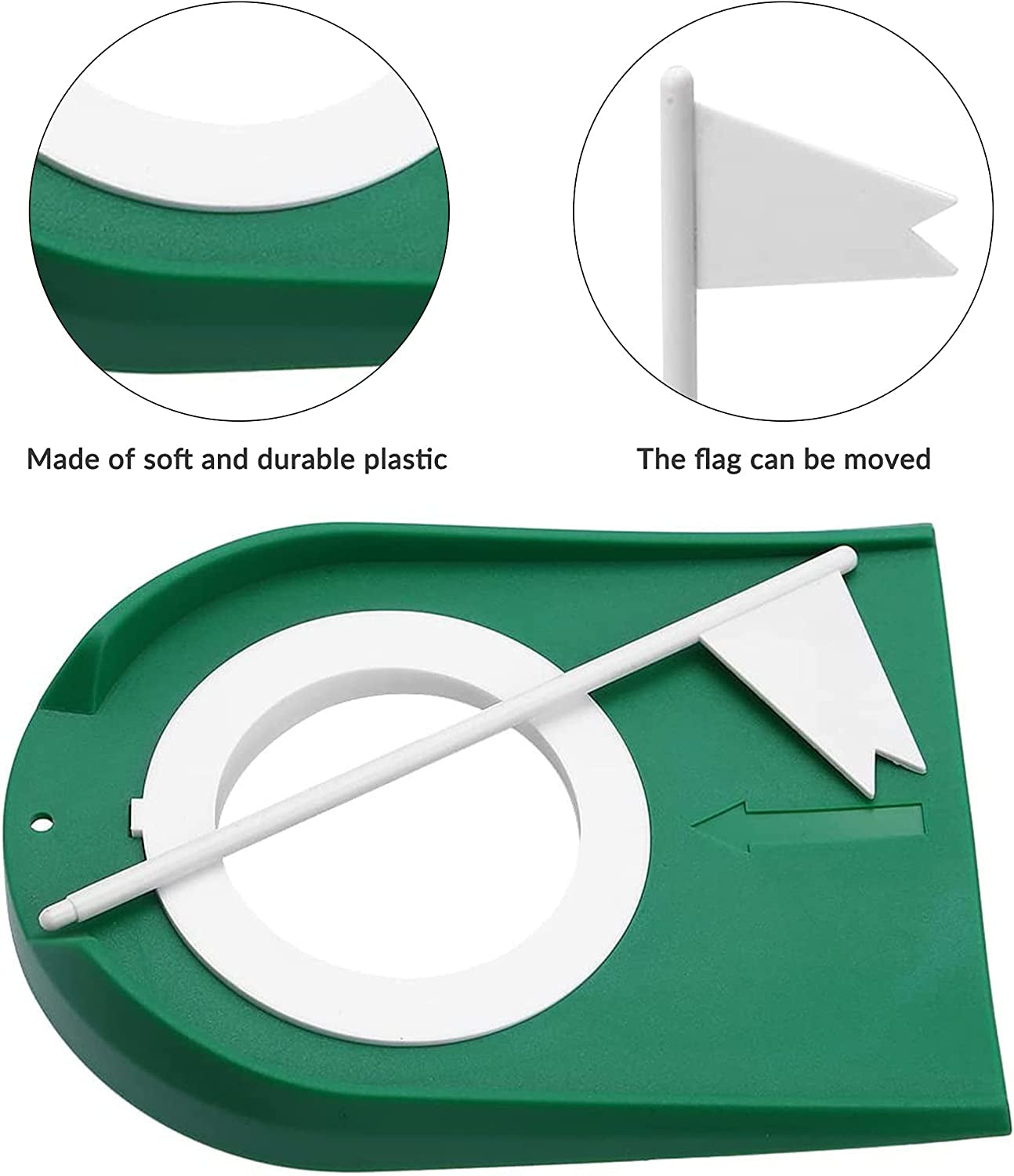 Kigniote Golf Putting Mat Practice, Indoor Outdoor Plastic Golf Putting Cup Practice Aids with Adjustable Hole & White Flag