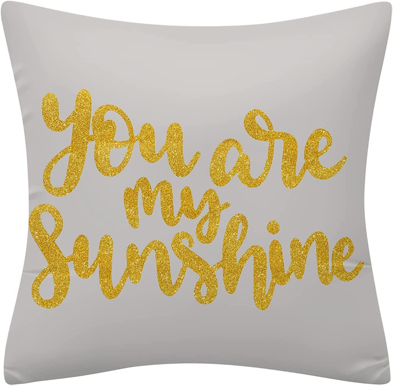 Floral Yellow and Grey Cushion Covers for Sofa, Double Sided Letter-Printed Throw Pillow Covers, Pack of 4 Square Daisy Pillowcase for Living Room & Bedroom 40 Cm X 40 Cm(16 X 16 Inch)