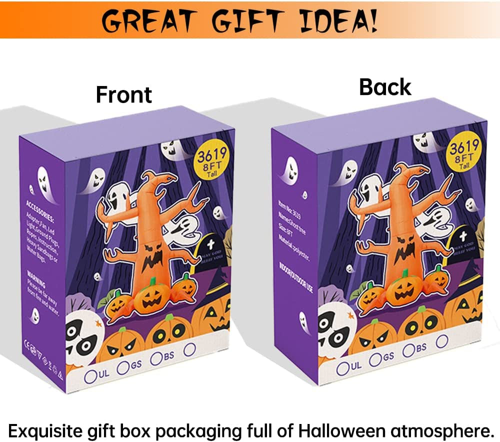8 FT Halloween Inflatable Decorations Spooky Tree with Ghost and Pumpkins, Outdoor Holiday Decor Blow up Halloween Yard Decor, LED Lights Inflatables Outdoor Garden Lawn Halloween Decoration