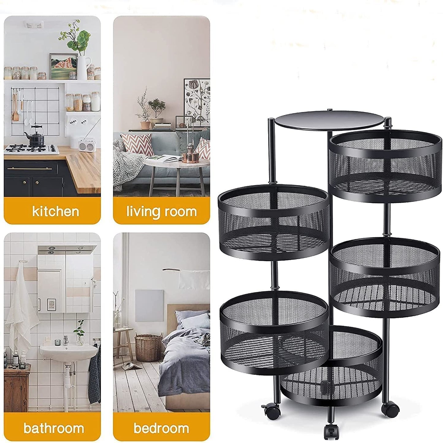 Rotating Storage Rack,Round Layered Storage Shelf,Multi-Layer Rotating Vegetable Storage Rack for Kitchen Living Room Bathroom Storage (5Layer)