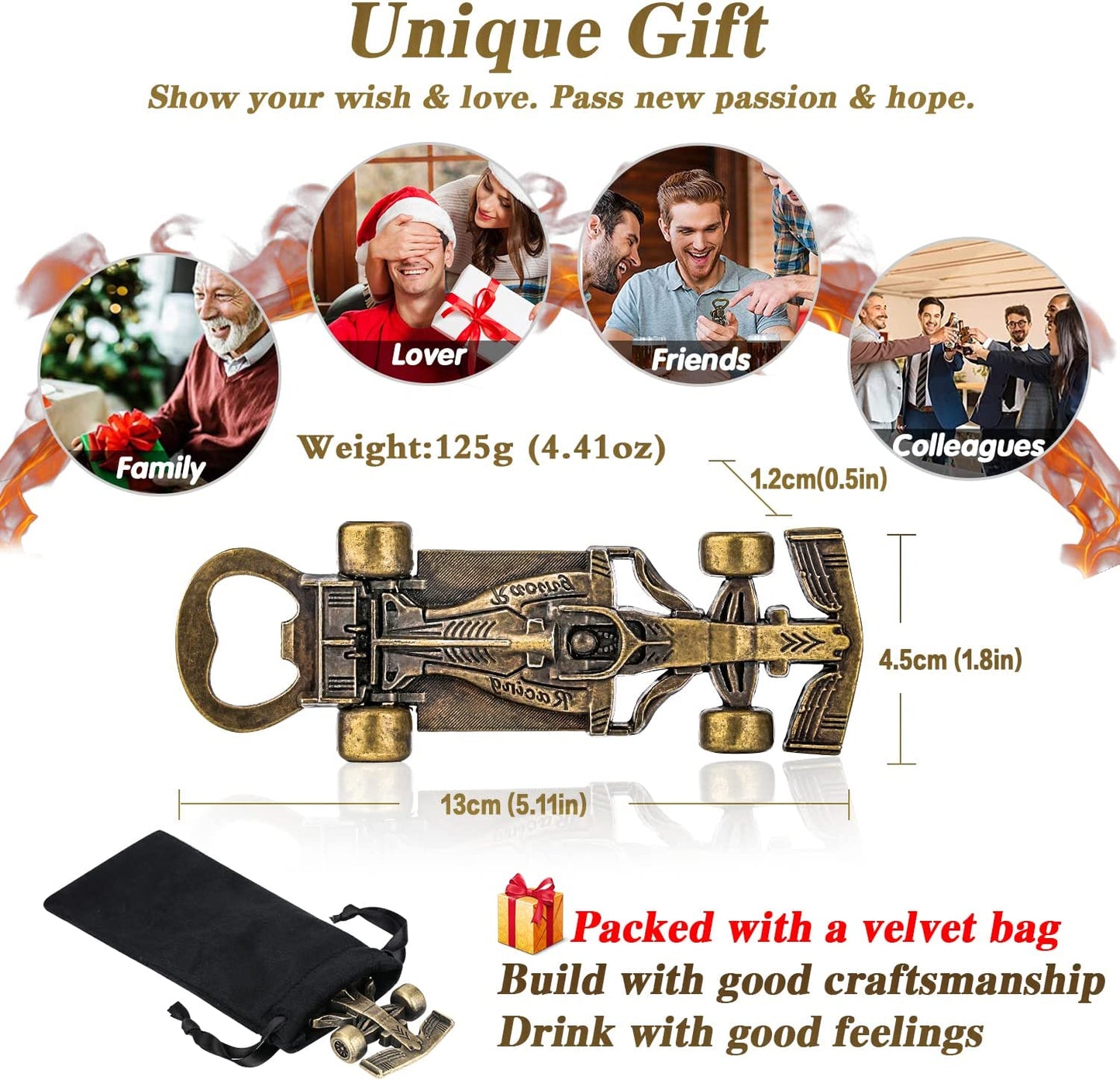 Formula 1 Gifts, F1 Merchandise, Unique Beer Gift for Men, Newest F1 Car Bottle Opener, Novelty Fathers Day Gift Birthday Gift for Him Dad Husband Grandpa Boyfriend(Bronze)