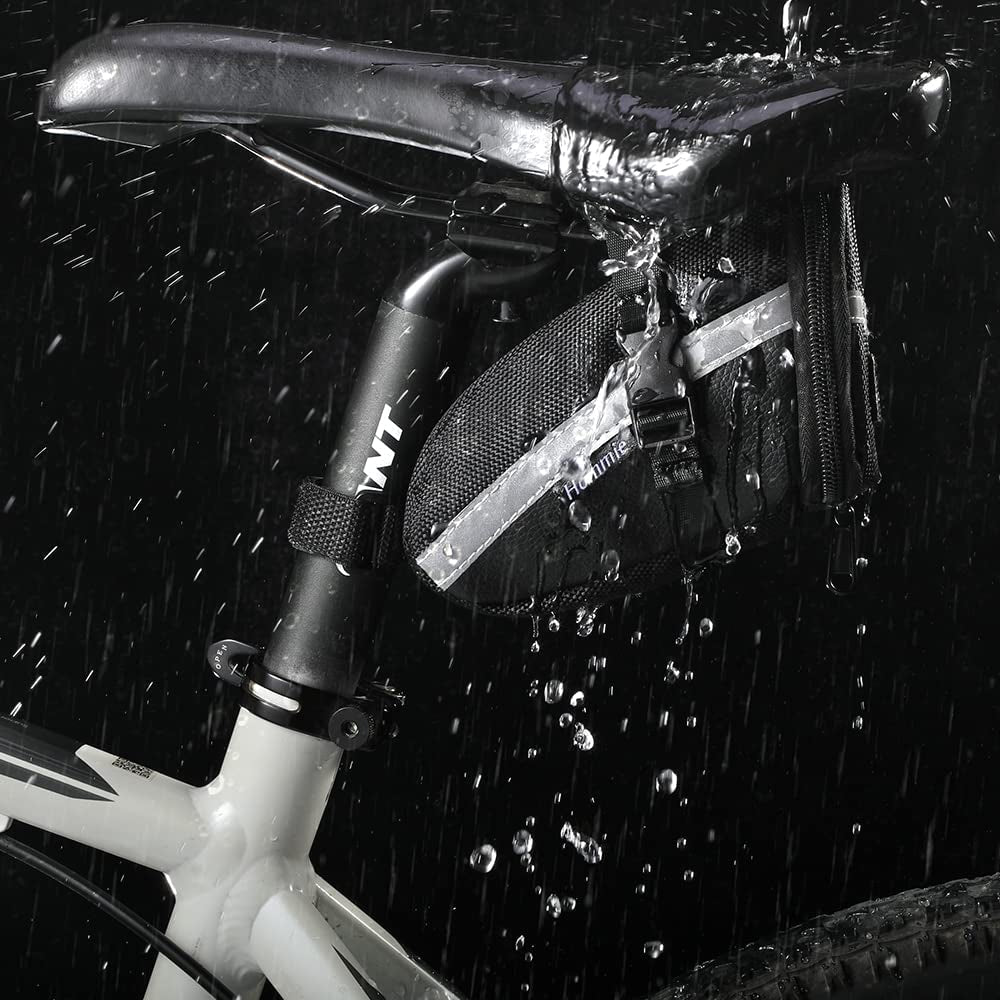 Bike Bag with 16 in 1 Repair Tool Kits, Bike Saddle Bag Waterproof, Bicycle Saddle Bag with Reflective Strip, MTB Saddle Bag with Puncture Repair Kit, Underseat Bike Bag,Bicycle Tool Bag,Black
