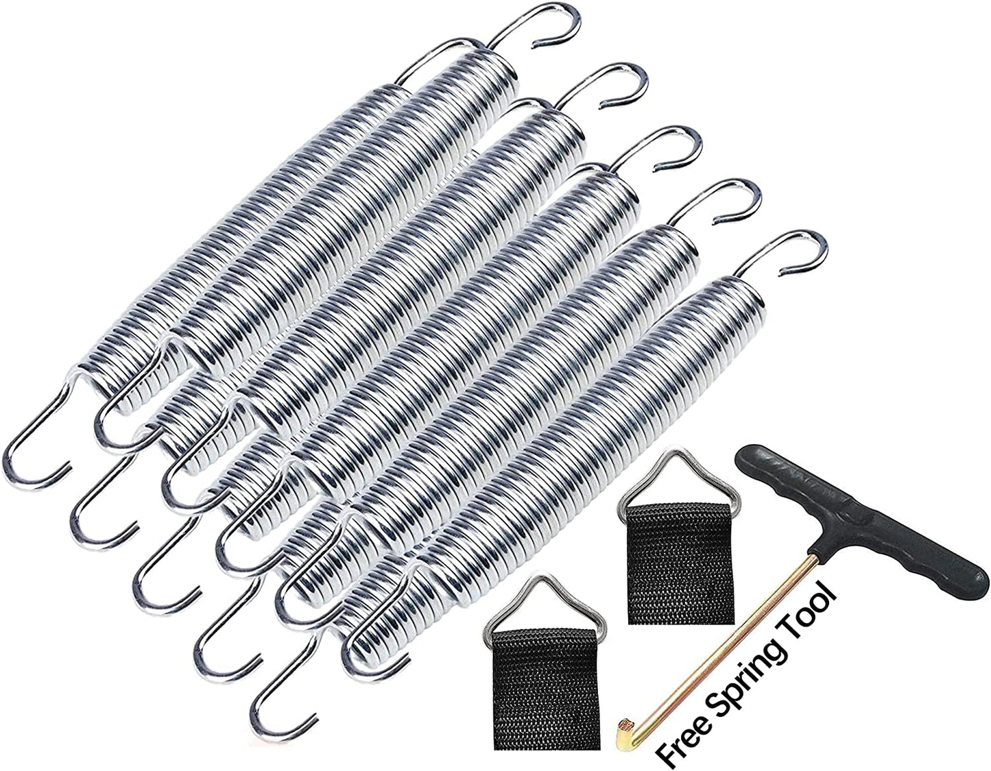 Trampoline Springs, 10 Pack,Heavy Duty Galvanized Steel Replacement Trampoline Parts Springs with T Hook, Outdoor Easy Install Rust Resistant Springs Silver