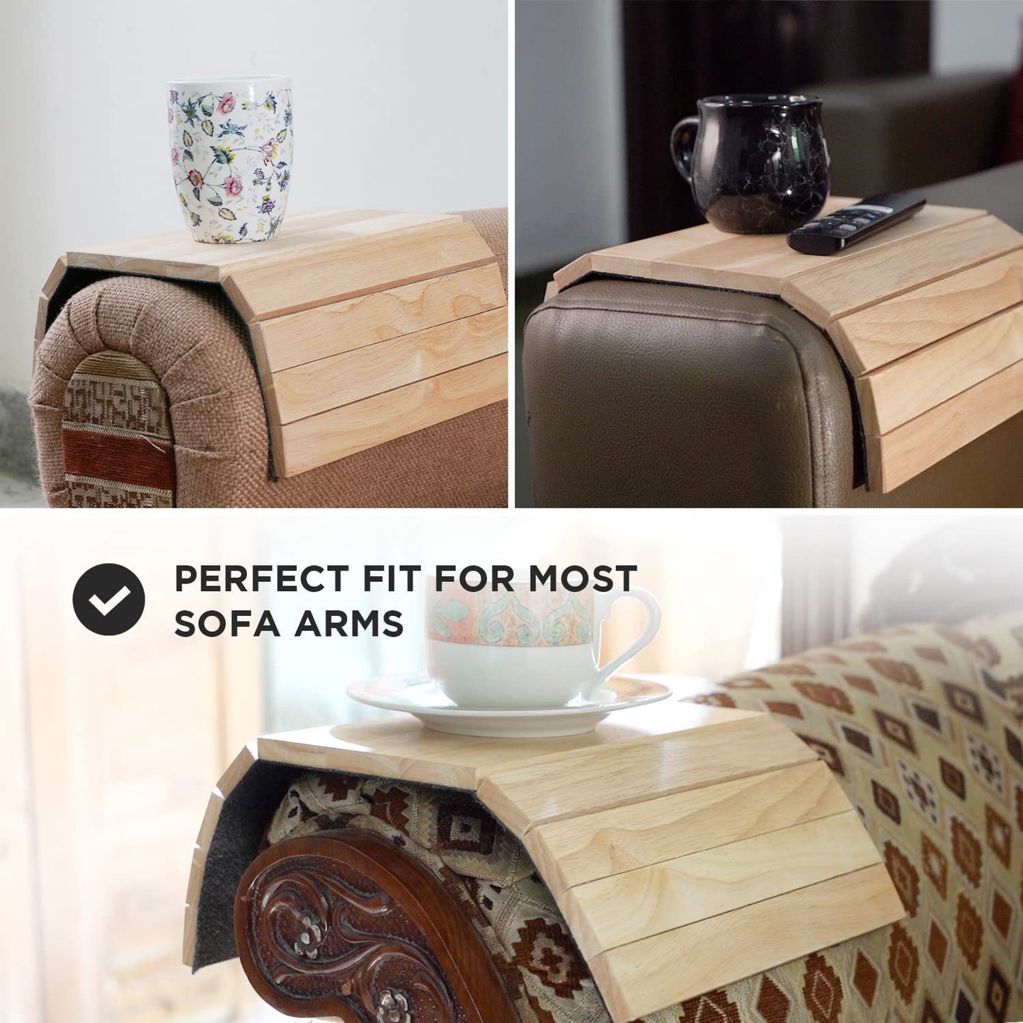 Sofa Arm Tray Foldable Wooden Armrest Tray Sofa Organiser for Drinks, Snack, Magazine, and Remote - Square Couch Protector Laptop and Tablet Holder