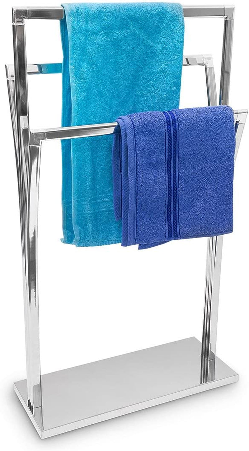 Towel Rack Curved H X W X D: 86 X 50 X 20 Cm Free Standing Towel Rail Small Clothes Butler in Stainless Steel Finish Bath Towel Holder with 3 Rails – Silver