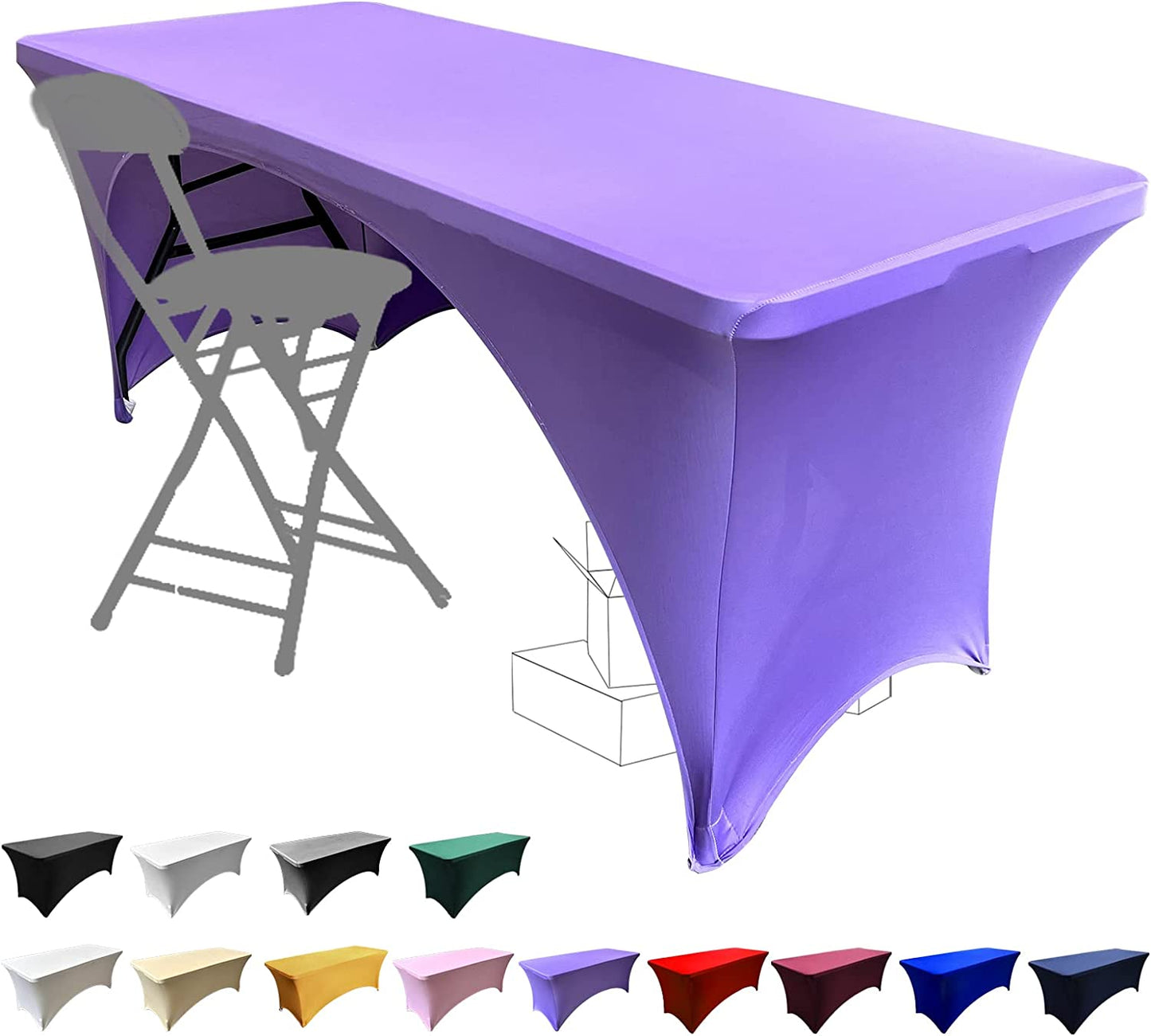 Stretchable Tablecloths 6Ft for Rectangle Tables with Open Back, Fitted Spandex Rectangular Patio Table Covers, Wedding, Party, Kitchen, Beauty Event Decoration-Black