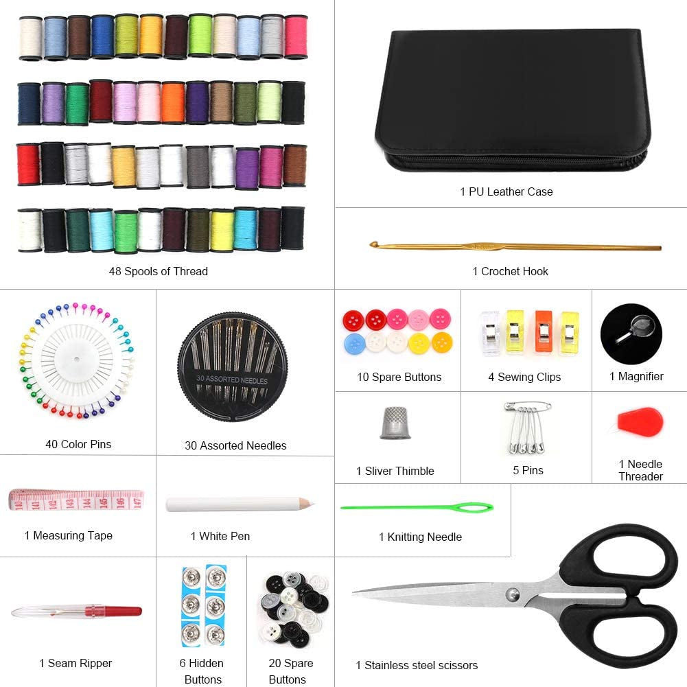 172PCS Sewing Kit, Sewing Machine Kit 48 Spools Professional Sewing Accessories and Supplies Kit with Thread Needle Scissors Thimble Tape Measure for Home Adults Kids Beginners Emergency