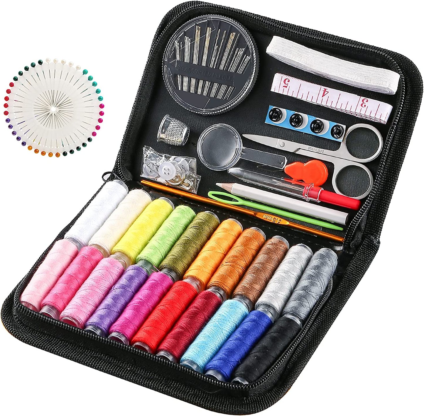 Sewing Kit, Small Sewing Kit 113 Piece Sewing Accessories with Zipper Case, for Home,Travel,Emergency,Adults and Beginners,With Mending,Scissors,Needles and Thread Kits Tape Measure Etc