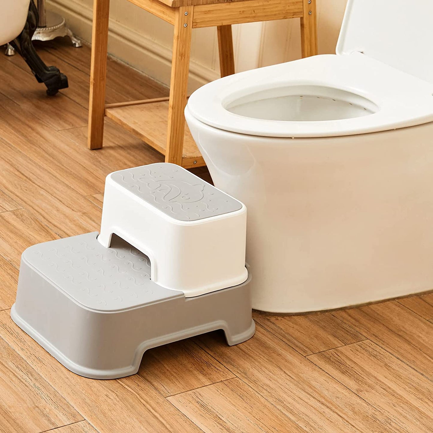Two Step Stool for Kids(2 Packs),Toddler Step Stool for Potty Training,Toilet Stool,Kids Stool for Sink, Slip Resistant (Grey, 2 Packs)