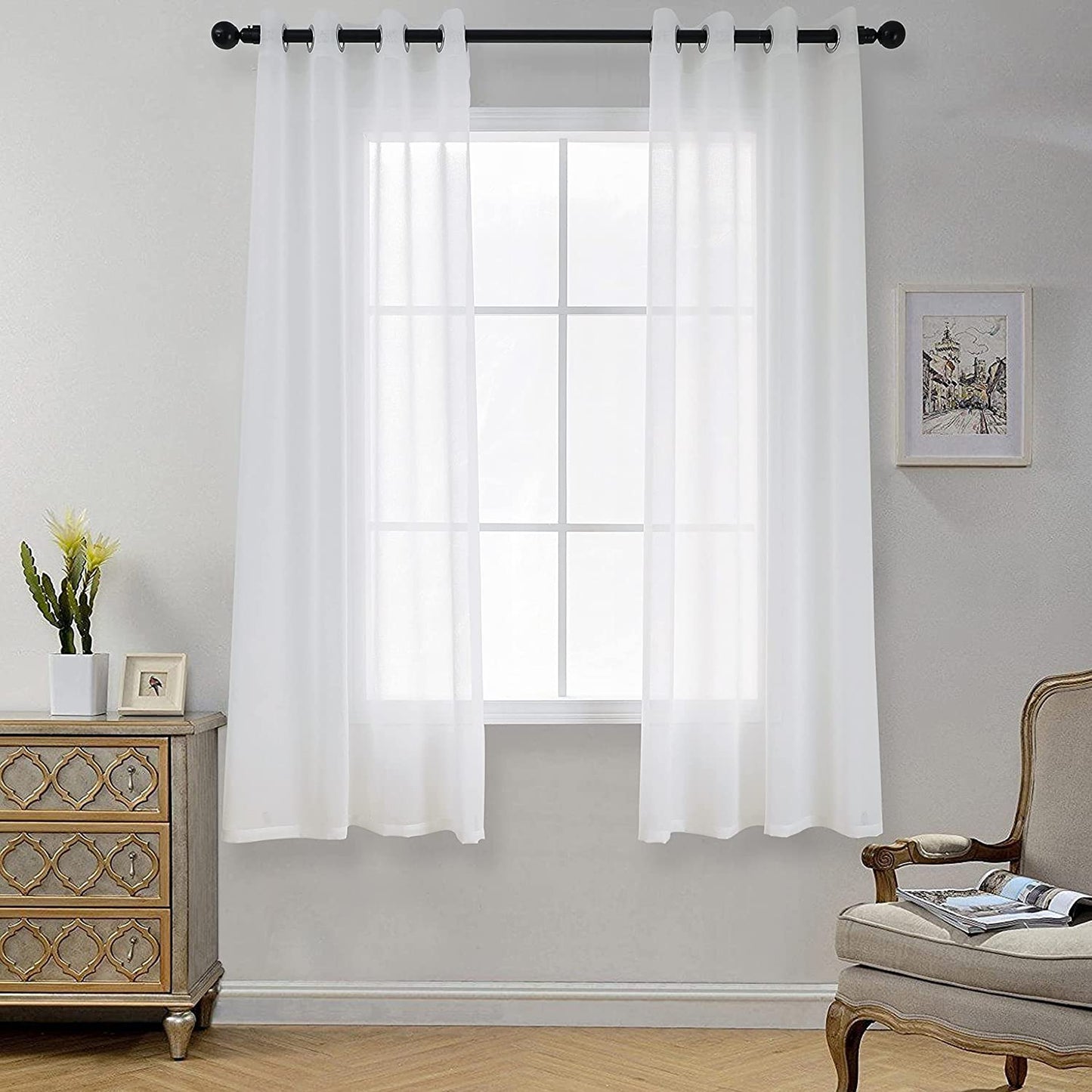 Voile off White Transparent Linen Look Net Curtains with Eyelets for Living Room,Christmas Decoration 55Wx72L off White,Set of 2