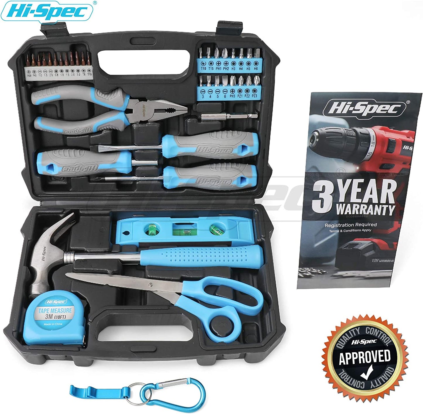 42Pc Blue Home & Office DIY Hand Tool Kit Set. Complete Basic Household Tools for Essential Repairs in a Box