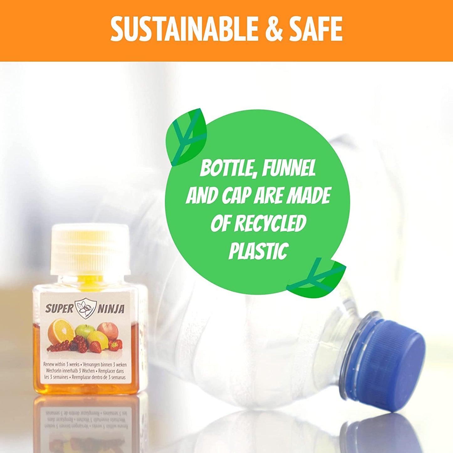 Fruit Fly Trap - 2 Pack - Highly Effective Ecological Fruit Fly Traps Indoor - Environmentally Responsible Fruit Fly Killer - User Friendly - up to 3 Weeks per Bottle