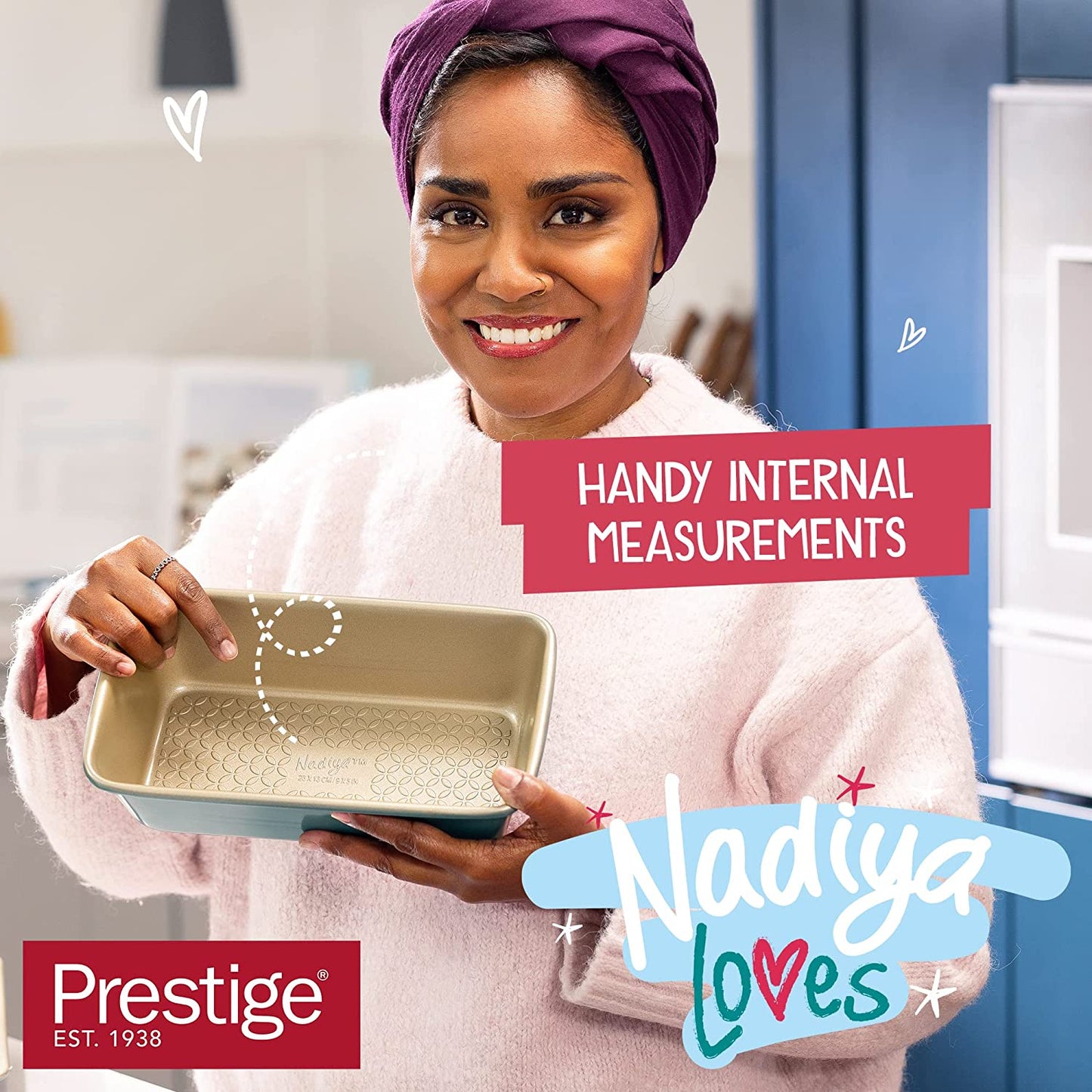 Prestige X Nadiya 9 Inch Loaf Tin - Non Stick Loaf Tins for Baking 23Cm X 13Cm, Dishwasher Safe Lightweight Steel Bakeware, Teal & Gold