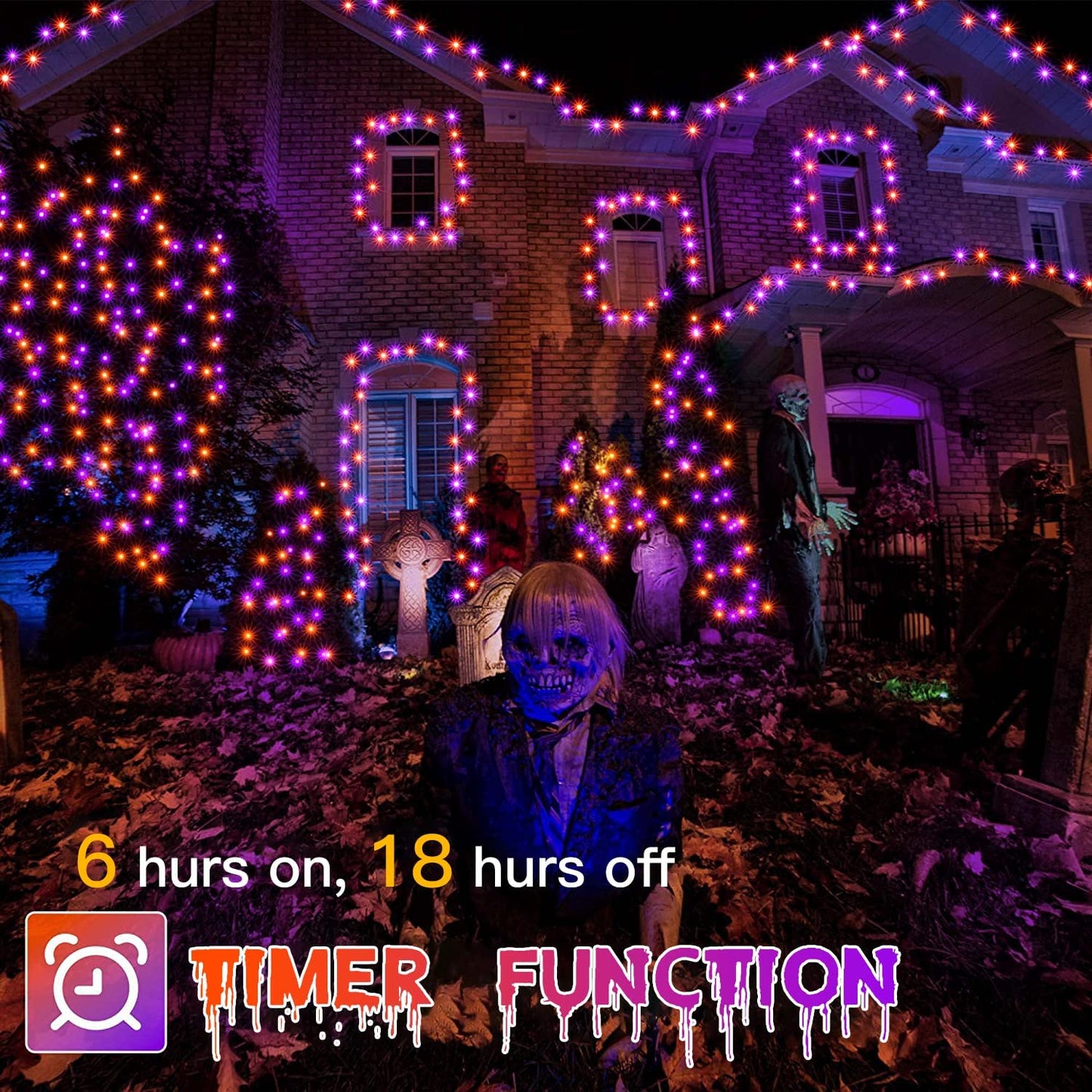 Ollny Halloween Decorations Lights Outdoor - 24M 240LED Orange Purple Christmas String Lights with 8 Modes/Timer - Waterproof Fairy Lights Plug in for Indoor Halloween Party/Garden/Tree/Window Decor