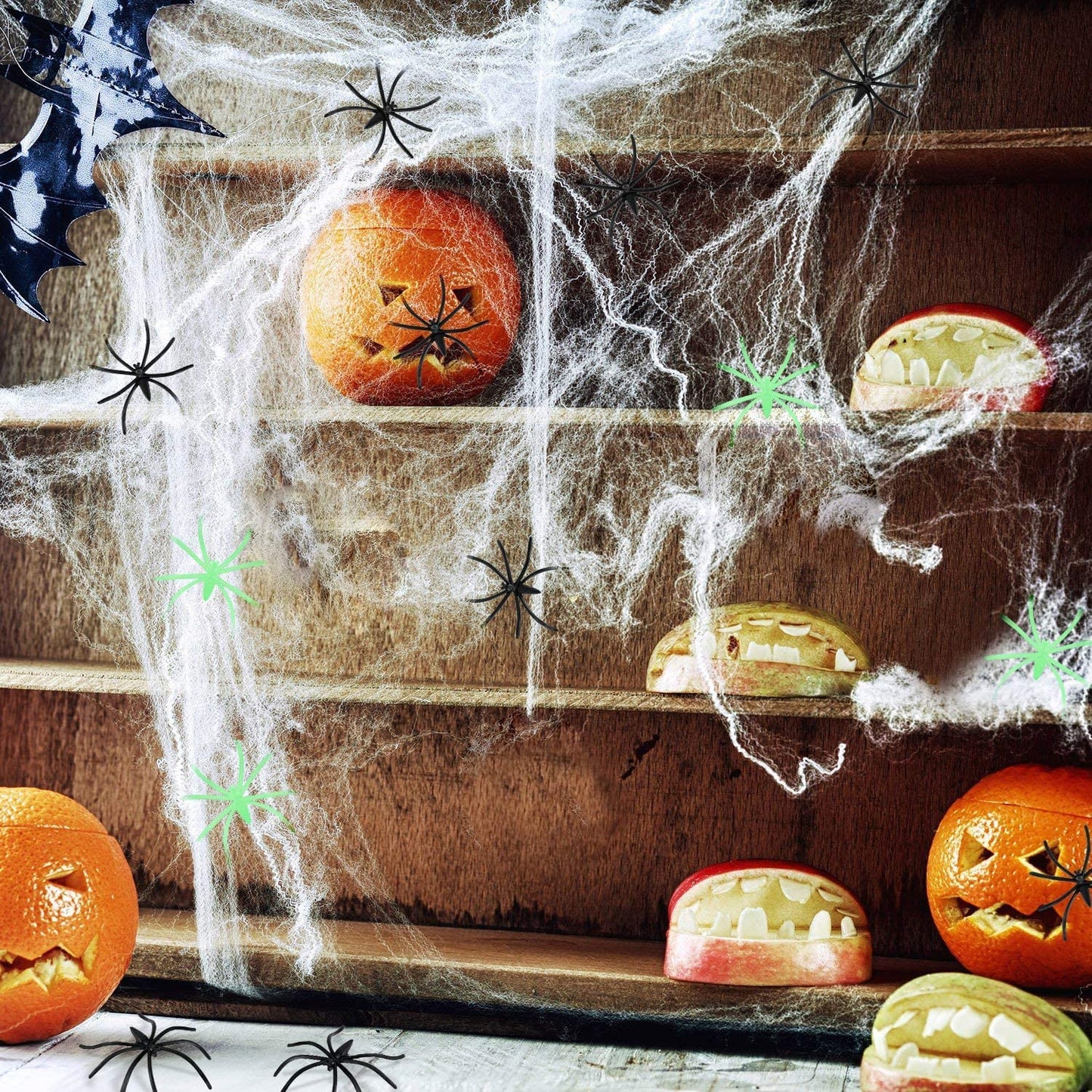 Halloween Decorations Spider Cobwebs - 1000Sqft Spider Webs +100 Black Spiders +50 Fluorescent Spiders, Indoor Outdoor Spooky Spider Webbing with Fake Spiders for Halloween Party Decorations