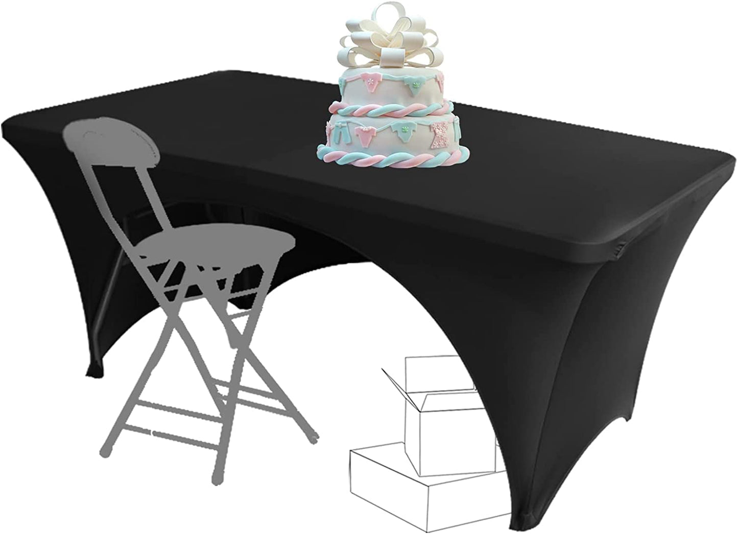 Stretchable Tablecloths 6Ft for Rectangle Tables with Open Back, Fitted Spandex Rectangular Patio Table Covers, Wedding, Party, Kitchen, Beauty Event Decoration-Black