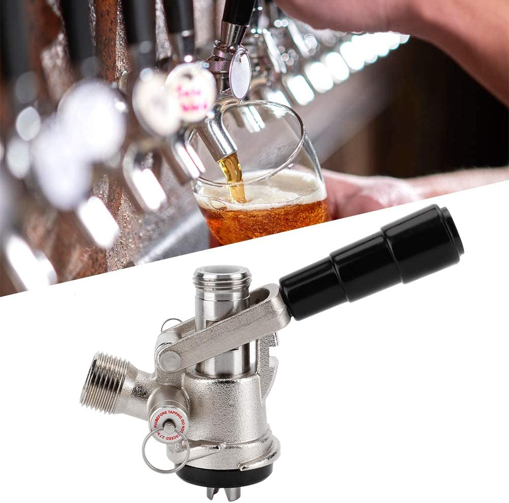 S Type Keg Coupler, Beer Keg Taps with Safety Pressure Relief Valve Beer Dispenser Keg Coupler S Type System with Black Handle for Home Brewing System