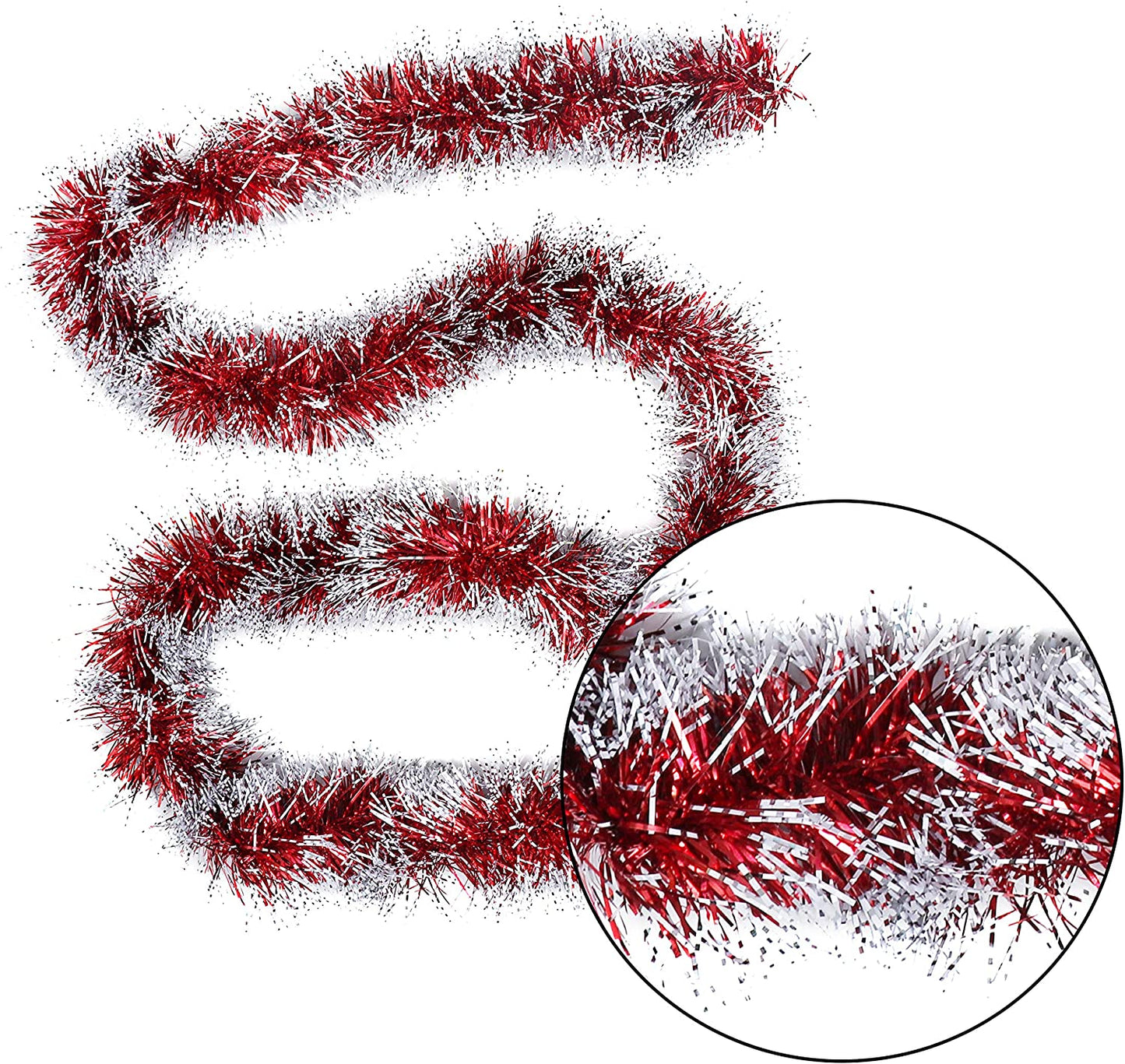 Christmas Tinsel Tree Decorations (3 Pack) - 2M (193 Cm Approx) Thick Red Christmas Tinsel Garland for Christmas, New Years Eve Party, Indoor and Outdoor Decorations - Xmas Decorations