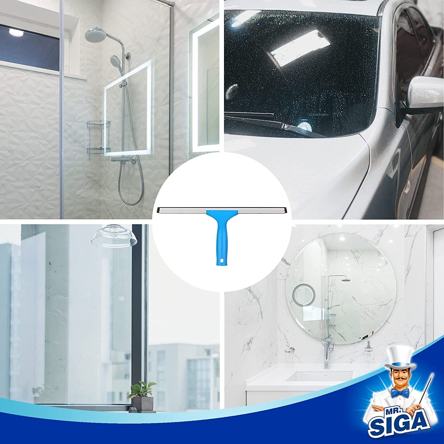 Professional Window Cleaning Combo - Squeegee & Microfiber Window Scrubber, 14"