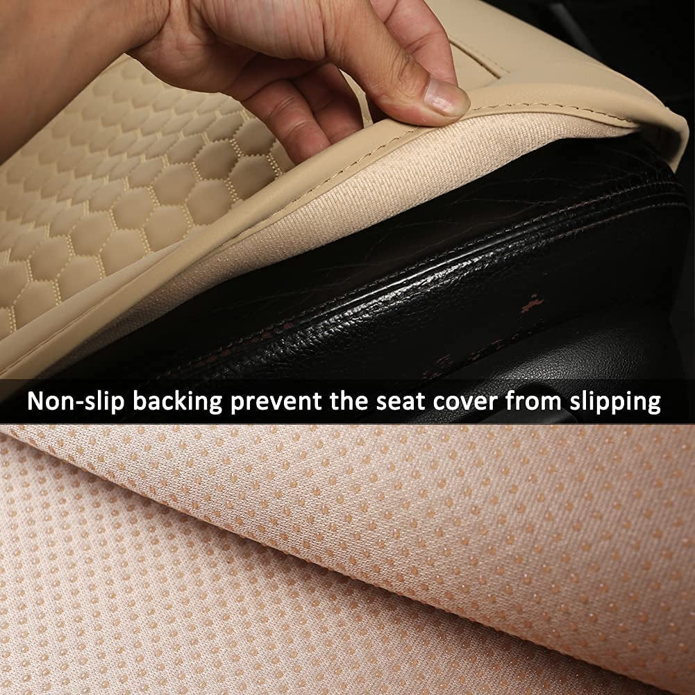 Driver Seat Covers, PU Leather Front Car Seat Protectors, with Lumbar Support and Headrest Cover (2PCS Beige)