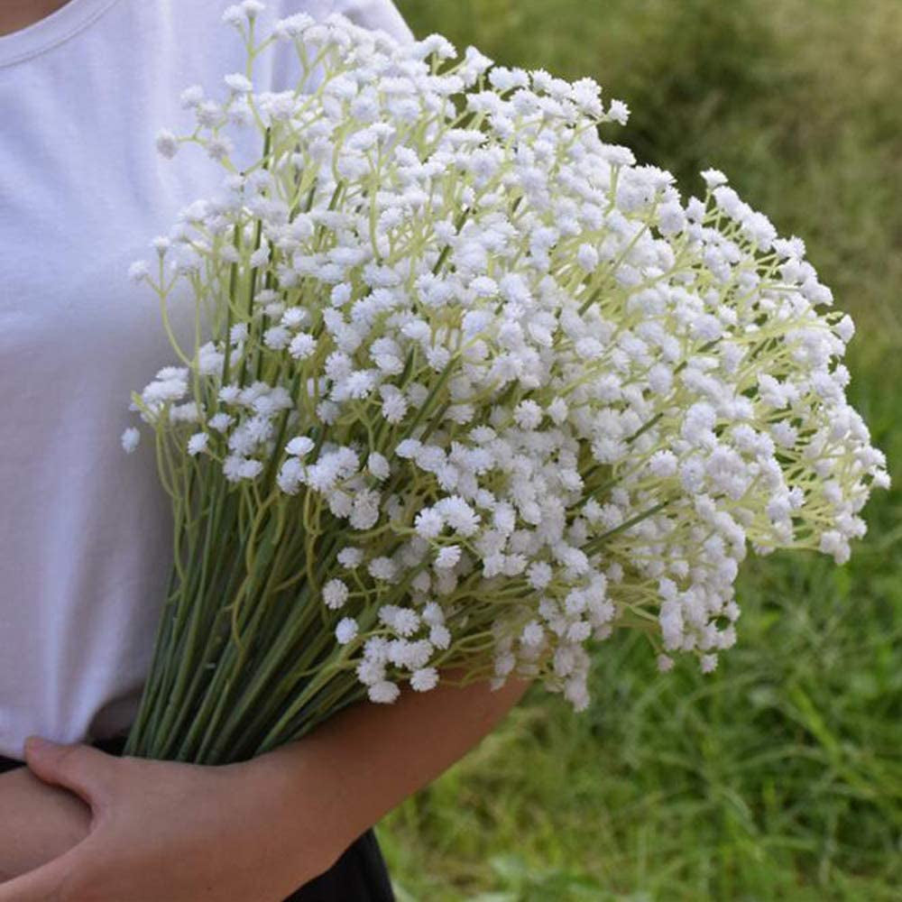 5Pcs Artificial Flowers, Fake Flowers Silk Plastic Artificial Gypsophila Realistic Flower Arrangements Wedding Decoration Table Centerpieces(White)