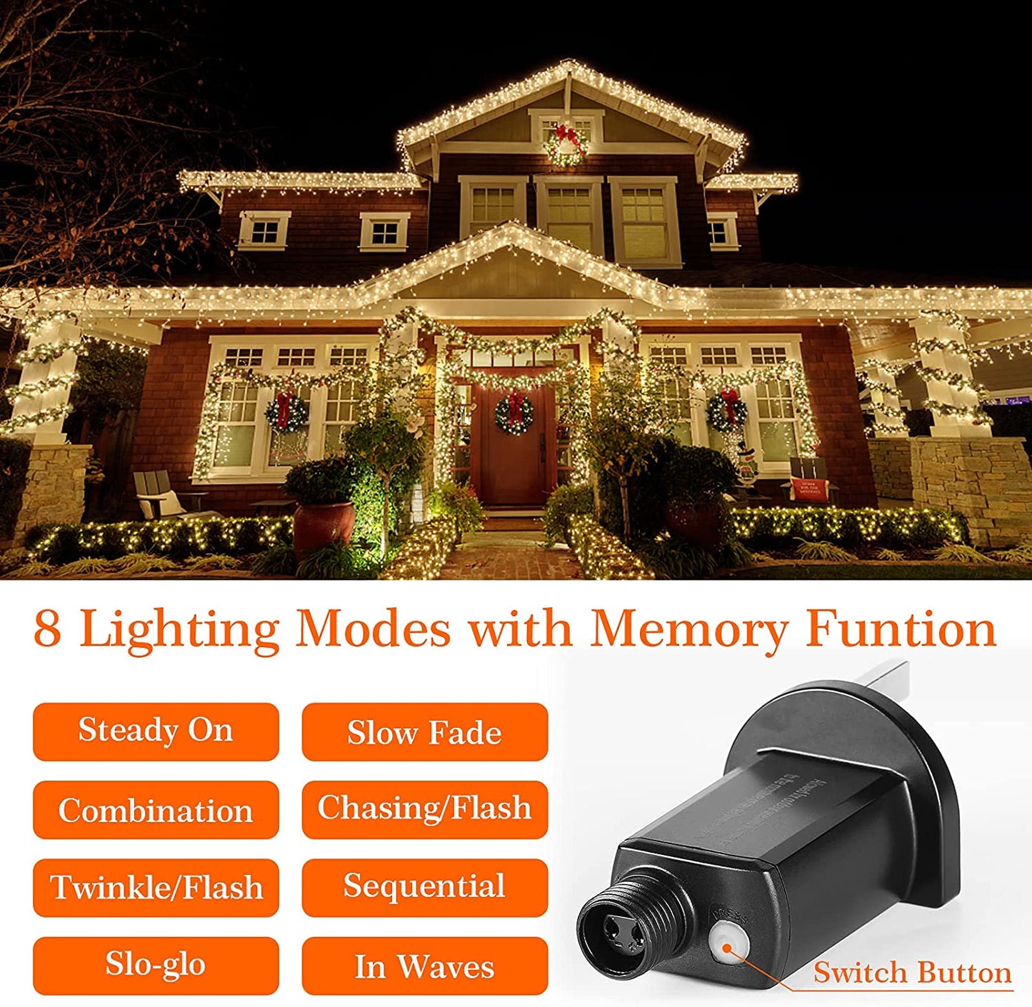 Elktry 1000LED 100M Christmas Lights Outdoor, Warm White Christmas Tree Lights Mains Powered,8 Modes Waterproof Cluster Christmas Lights for Christmas Party Wedding Garden Bedroom Decoration