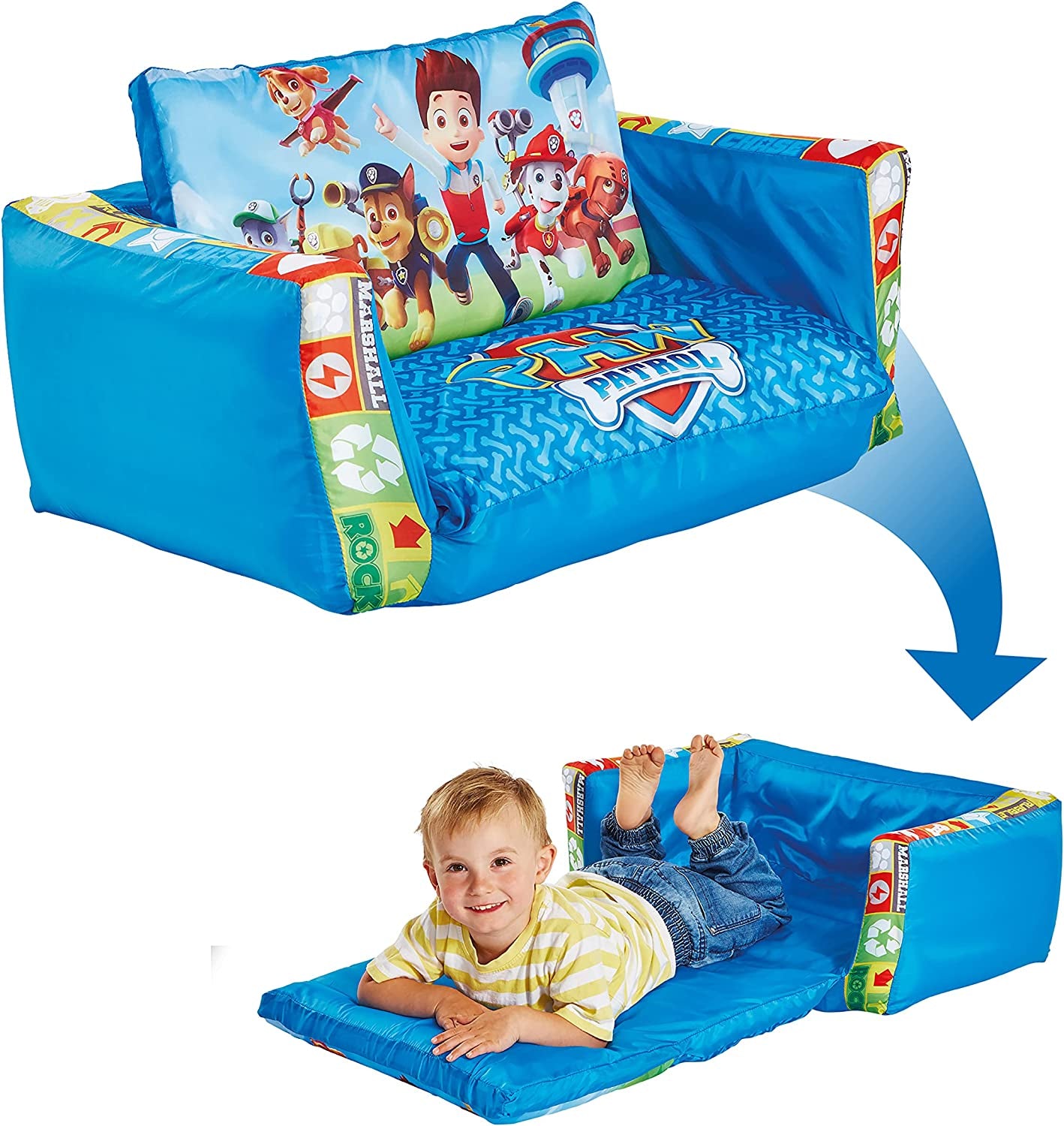 2 in 1 Inflatable Flip Out Mini Sofa and Lounger, Fabric, Blue, 105X68X26 Cm