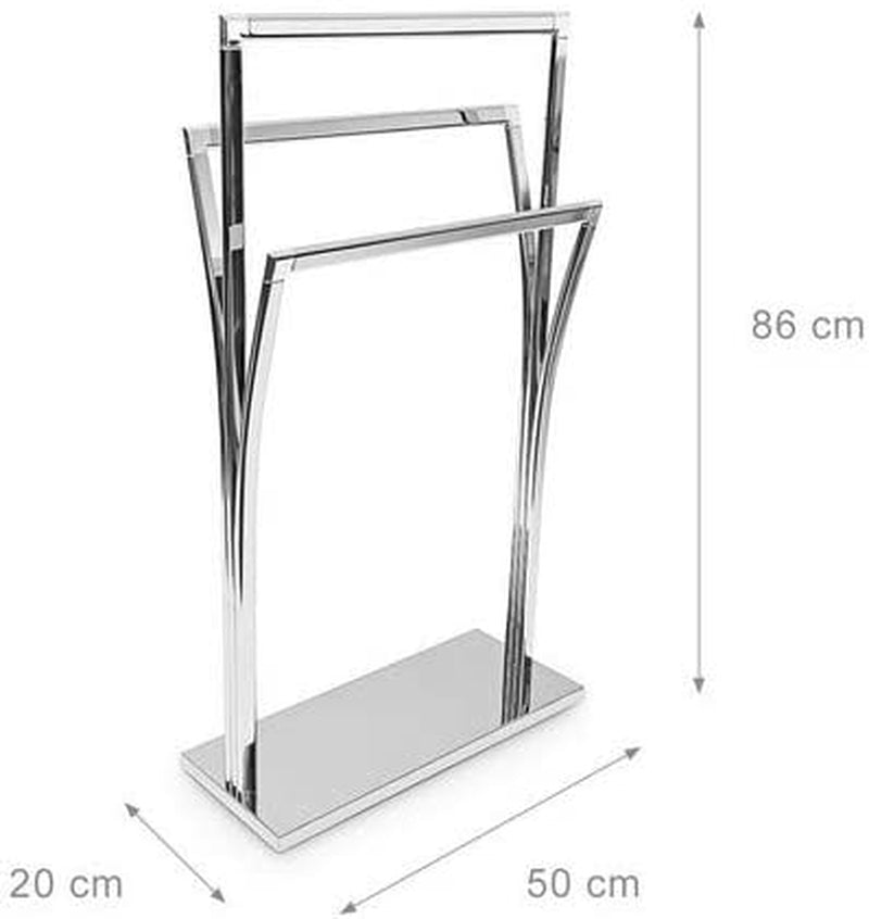 Towel Rack Curved H X W X D: 86 X 50 X 20 Cm Free Standing Towel Rail Small Clothes Butler in Stainless Steel Finish Bath Towel Holder with 3 Rails – Silver