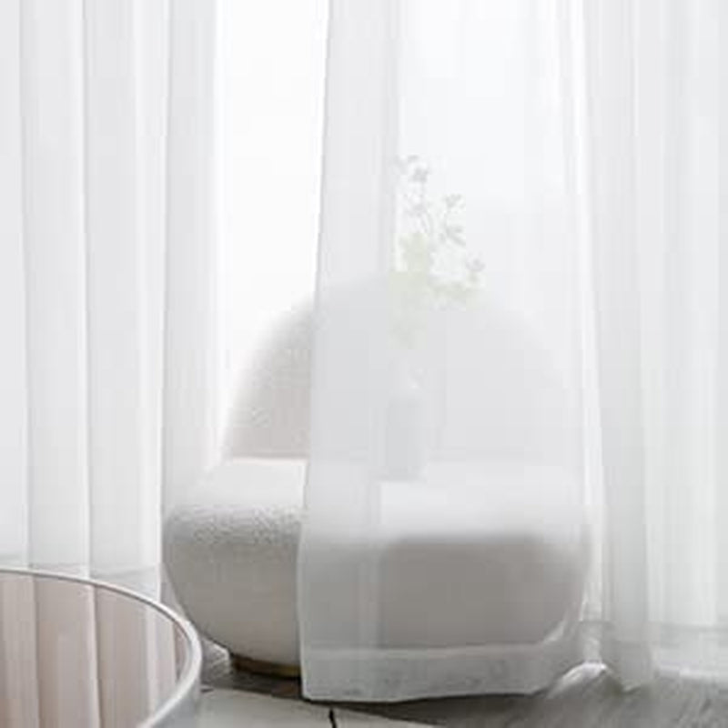 Voile off White Transparent Linen Look Net Curtains with Eyelets for Living Room,Christmas Decoration 55Wx72L off White,Set of 2