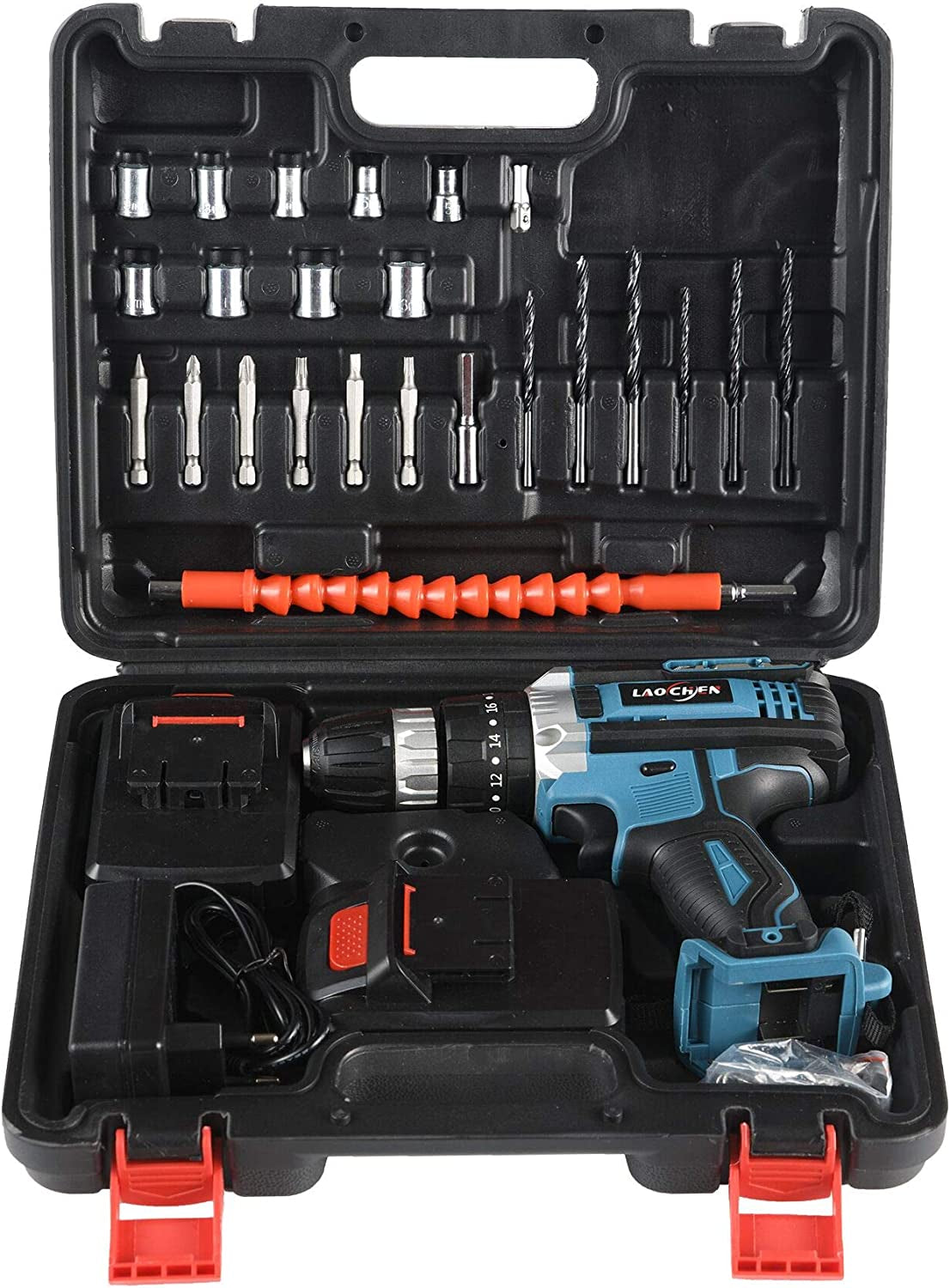 Sp-Cow 21V Cordless Drill Driver with Kitbox, Electric Drill Set with Powerful 2X1.5Ah Lithium Battery,32Nm Torque, 2-Speed,1H Fast Charging,Led Work Light,Power Tools for Home Improvement DIY Project
