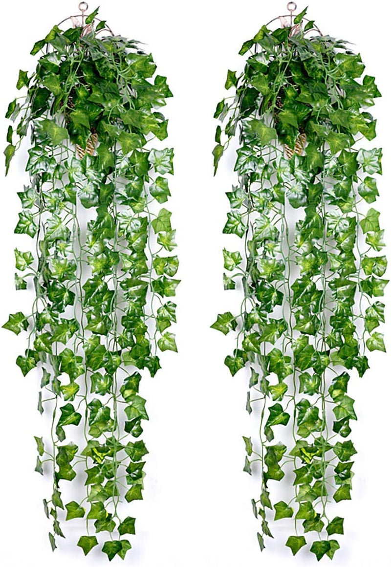 Artificial Ivy Garland,2Pcs Ivy Garland Fake Vine UV Resistant Greenery Leaves Fake Plants Hanging Vine Plant for Home Kitchen Garden Office Wedding Wall Decoration Indoor Outdoor