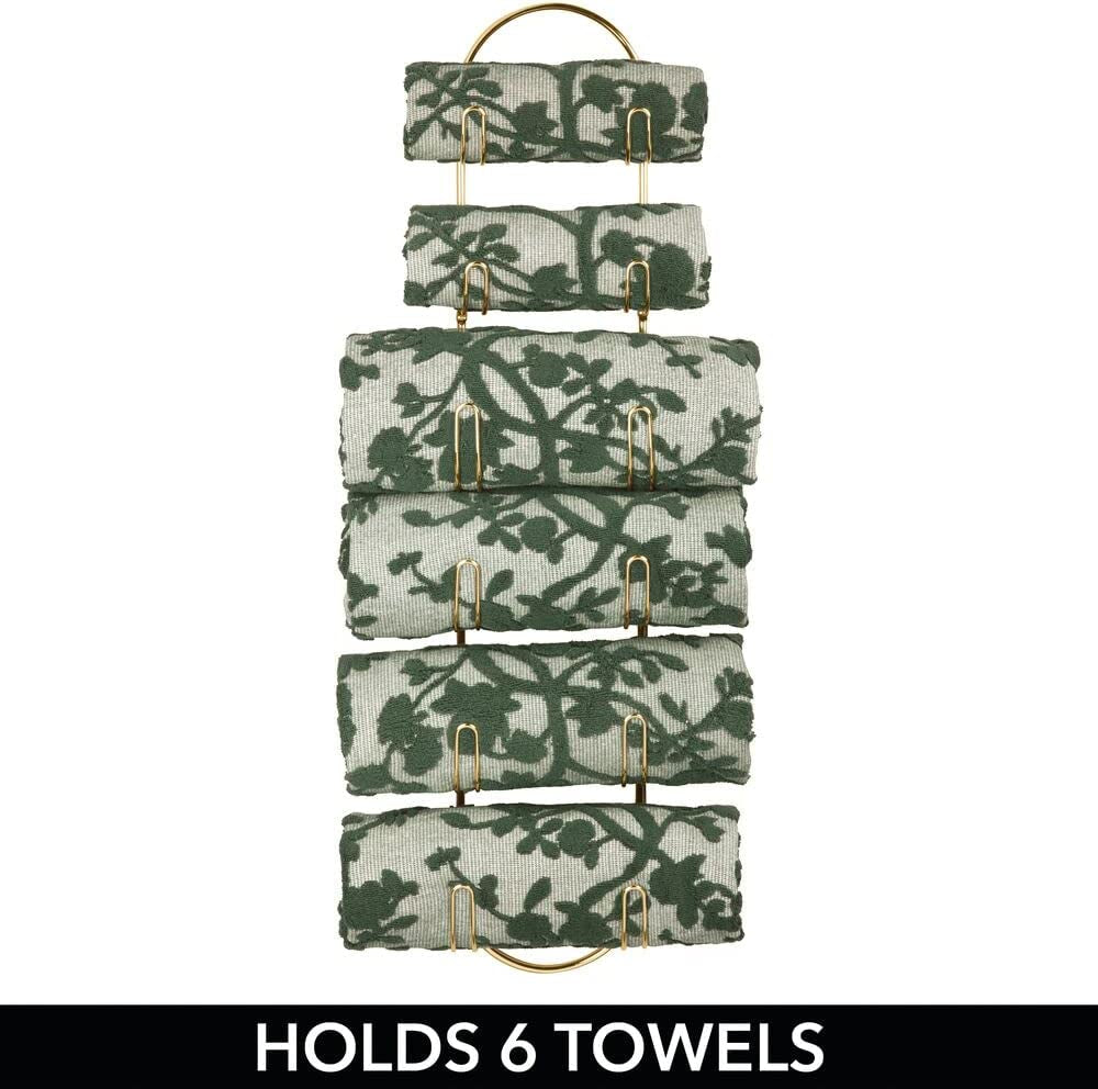 Wall-Mounted Towel Storage Rack – Hanging Caddy for the Bathroom or Bedroom – Modern Hanging Hooks for Bathroom Storage – Brass