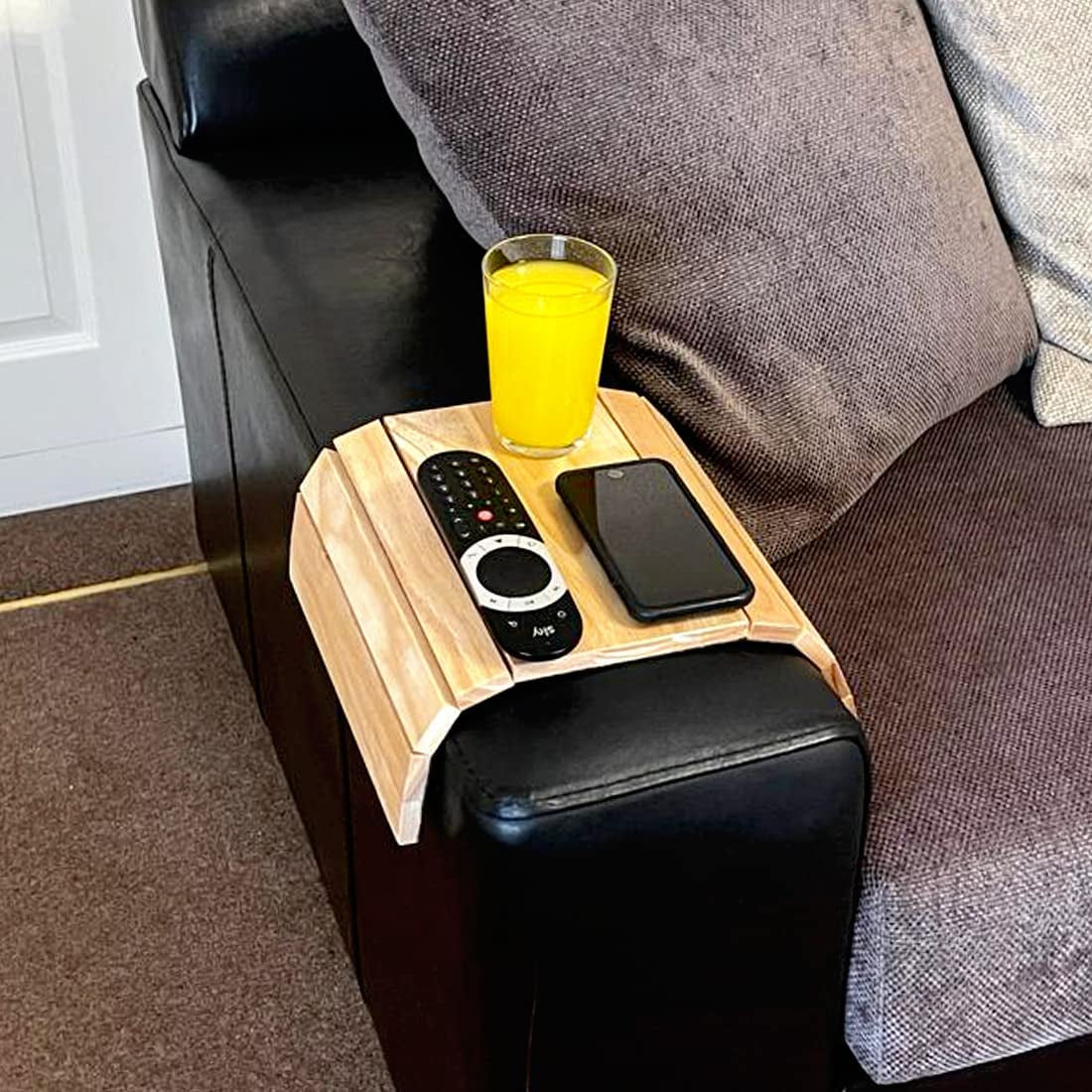 Sofa Arm Tray Foldable Wooden Armrest Tray Sofa Organiser for Drinks, Snack, Magazine, and Remote - Square Couch Protector Laptop and Tablet Holder