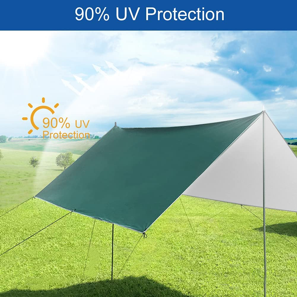 3M X 3M Hammock Rain Fly Tent Tarp Waterproof Windproof Snowproof Camping Tarp Camping Shelter Portable Anti-Uv Sun Shelter Basha Sunshade Tarpaulin Mat for Snow Beach Camping Outdoor Travel
