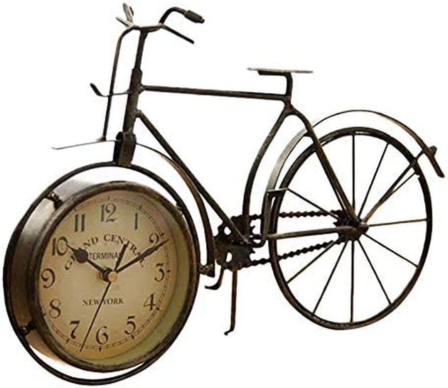 Vintage Iron Bicycle Type Table Clock Non-Ticking Silent Retro Decorative Bike Clock for Living Room Study Room Cafe Bar Office Ornament Gifts Antique Copper-Colored
