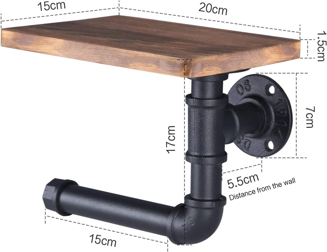 Industrial Toilet Roll Holder with Shelf, Wall Mounted Toilet Paper Holder, Vintage Bathroom Accessories, Rustic Home Décor