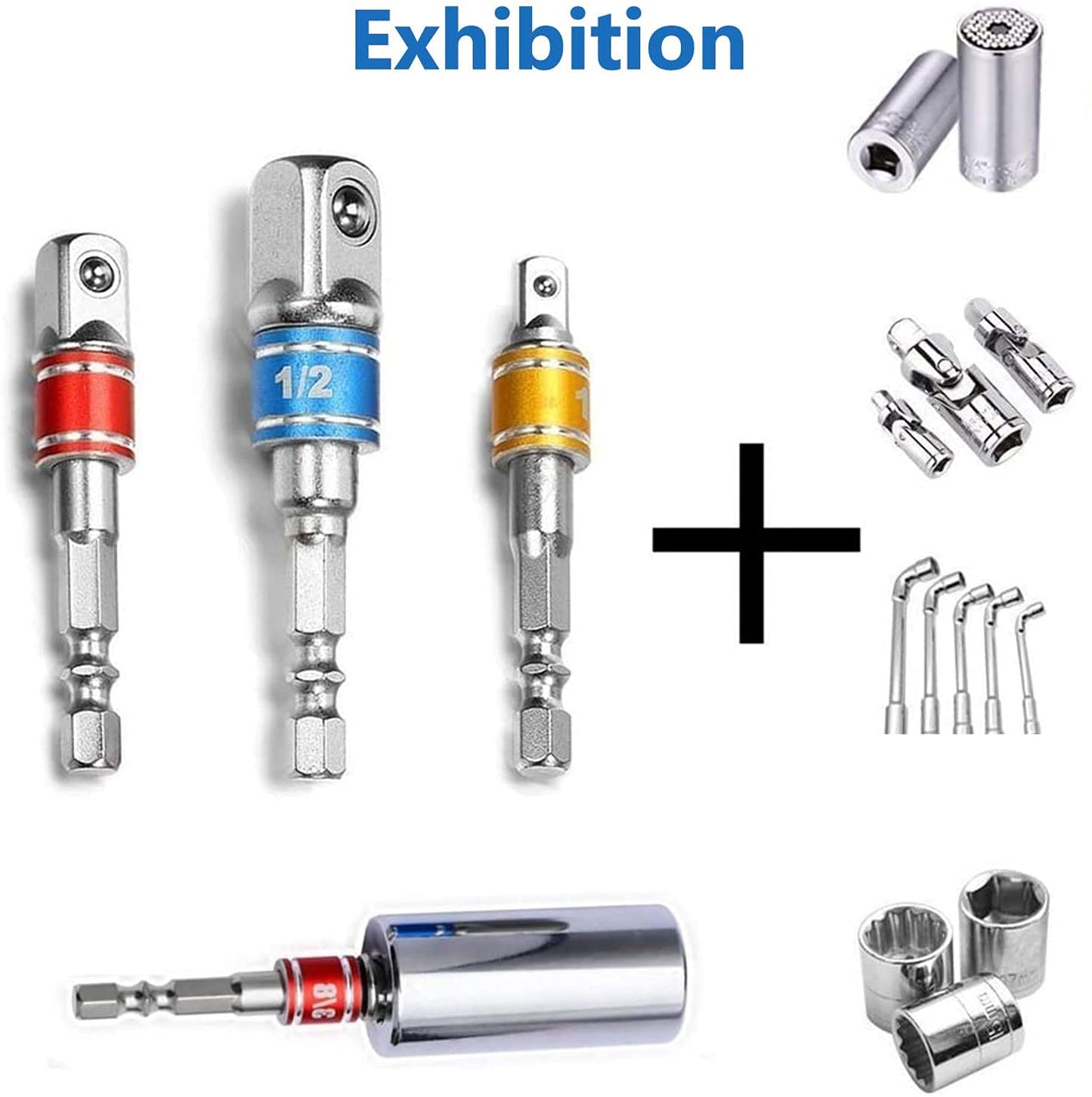 Set Power Hand Tools Driver,3 Pcs 1/4", 3/8", 1/2" Driver Extension Impact Grade Socket Adapter Set,Hex Shank Bit Square Nut Driver Set,For Automotive, Home Repair Tool Kits